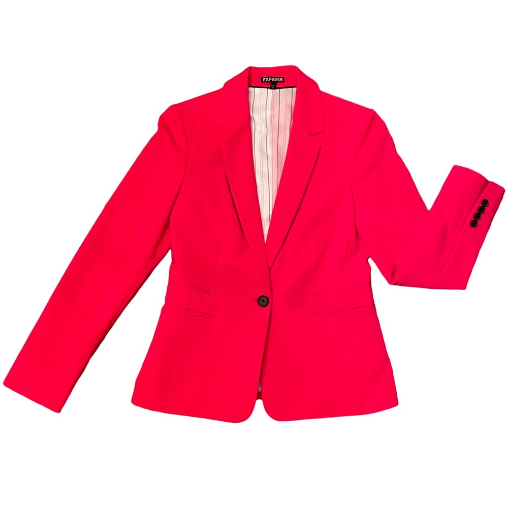 Express One-Button Red Blazer/Jacket, Women’s Size 6, Black Buttons, Two Pockets